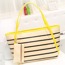 Crosswise Stripe Cotton Bag for Leisure or Shopping